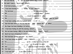Past Perfect Continuous Tense 1 Page BW Worksheet