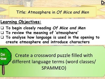 WJEC 'Of Mice and Men' Year 9 Scheme of Work - Lesson 1 - Chapter 1 (free sample)