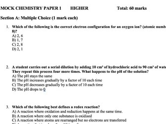 Edexcel Mock Combined Chemistry paper 1- Higher