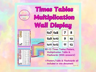 Times Tables Multiplication Wall Display, Multiplication Table & Flashcards