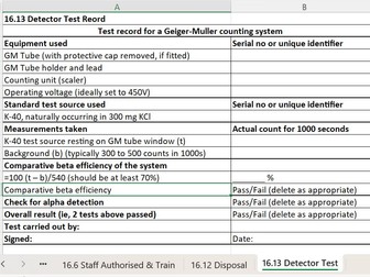 L93 16.2-16.6, 16.12 & 16.3 Radiation Protection Documentation in line with CLEAPSS L93