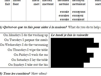 French GCSE, 13+ Common Entrance and Scholarship resource: HOUSEHOLD CHORES