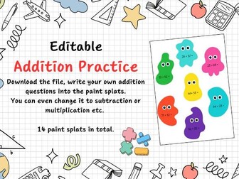 Addition Splats - editable addition cards
