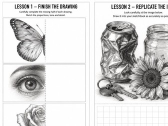 Observational Drawing Worksheets | Finish the Drawing & Replicate the Image | Pencil Drawing Skills