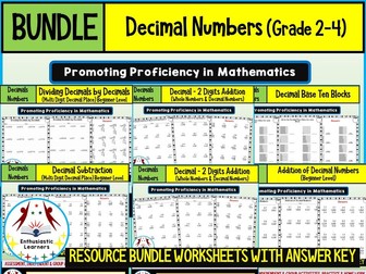 DECIMAL NUMBERS Beginner Level Worksheets Product or Resource BUNDLE for GRADE 2-6