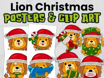 Christmas Lion Posters & Commercial Use Clipart | Festive Classroom Decor & Graphics for Teachers