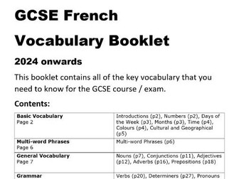 GCSE French Vocab booklet  Edexcel 2024