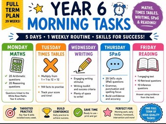 Year 6 Morning Work Activities Full Term - Maths, Times Tables, Writing, SpaG and Reading