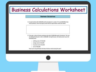 Business Calculations Worksheet - GCSE (9-1) Business