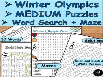 Winter Olympic 2026 Word Search & Maze Puzzle | 30 Medium Winter Sports Vocabulary Words