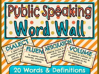 Public Speaking Word Wall (20 Vocabulary Words & Definitions)