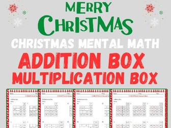 Christmas Activities Mental Math Addition Box And Multiplication Box