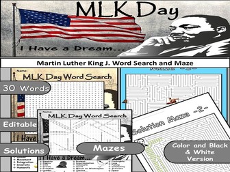 Martin Luther King Jr Word Search and Maze – MLK Civil Rights Activity