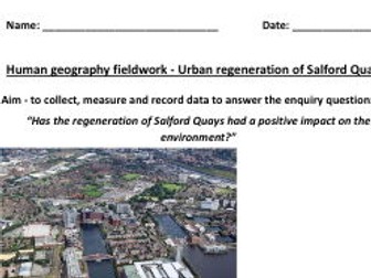 AQA GCSE 9-1 Geography - Human geography fieldwork enquiry (Urban) Complete package