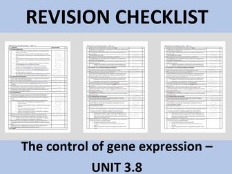 A Level Biology Revision Checklist The Control of Gene Expression (UNIT 3.8)