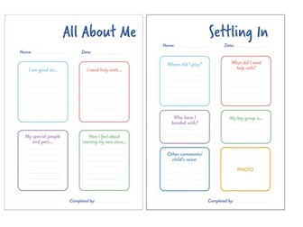 All About Me/Settling Sheets for EYFS