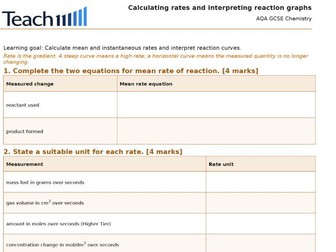 AQA GCSE Chemistry Rate and Extent Worksheets & Answers