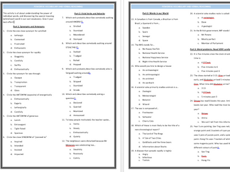 KS2 and KS3 vocabulary and verbal reasoning worksheet synonyms antonyms acronyms