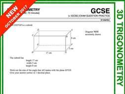 GCSE 9-1 Exam Question Practice (3D Pythagoras + Trigonometry)