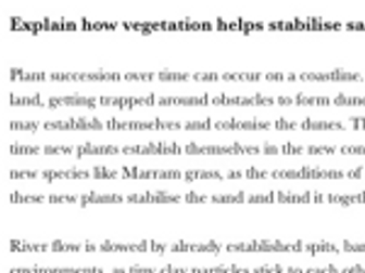 Edexcel A-Level Geography COASTS EXAM ANSWER: Vegetation Stabilising Coasts