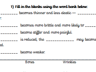 Year 5 Science Worksheet about the Key points of Old Age