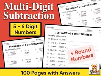 Subtracting 5 and 6 Digit Numbers Worksheets | Round Numbers & Large Number Subtraction