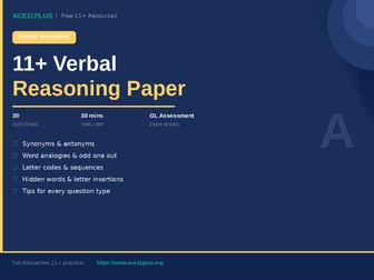 11+ Verbal Reasoning Practice Paper | GL Assessment Style | All 6 Core Question Types