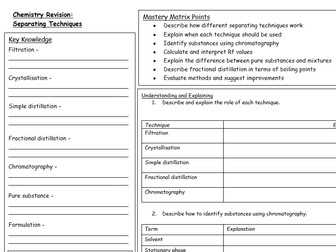 GCSE OCR Gateway A  Separating techniques revision mat and exam question