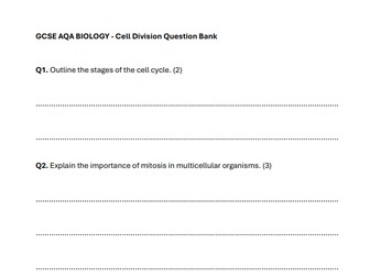 GCSE AQA BIOLOGY - CELL DIVISION QUESTIONS AND MARK SCHEME
