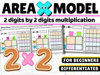 Area Model Multiplication Worksheets 2 Digit by 2 Digit  Box Method  KS2 KS3 Maths