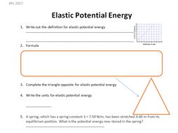 GCSE Physics Worksheet: Elastic Potential Energy, definition, formula