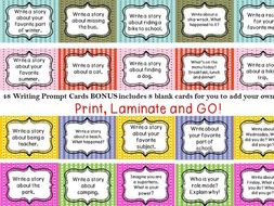 48 Writing Prompt Cards + 8 Blank Cards | Teaching Resources