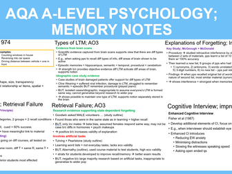 CONCISE A* A LEVEL PSYCHOLOGY AQA NOTES, MEMORY NOTES