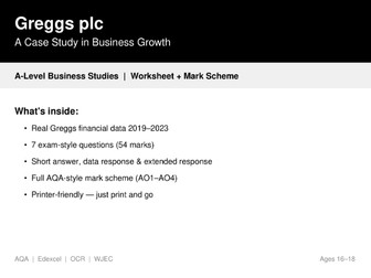 Greggs plc: A Case Study in Business Growth — A-Level Business Studies Worksheet + Mark Scheme