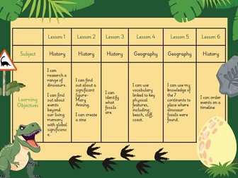 Dinosaur Topic History and Geography 6 week planning