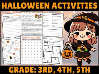 Halloween: Reading Passage - Activities Puzzles & Answers 3rd - 5th Sub Plans