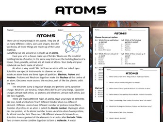 Atoms Reading Comprehension Passage and Questions - PDF