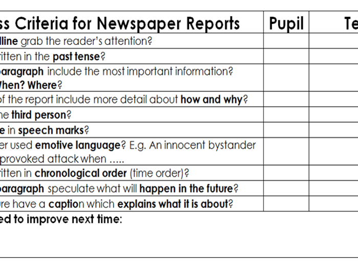 Non chronological report success criteria ks2 image