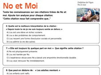 No et Moi- Quiz Citations/ quotes (2 quiz + answers)
