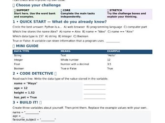 Python Power-Up: Variables & Data Types Bundle (Year 7-9 Computer Science)