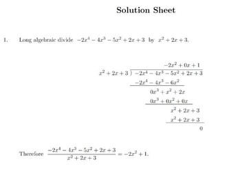 Algebraic Division Worksheets