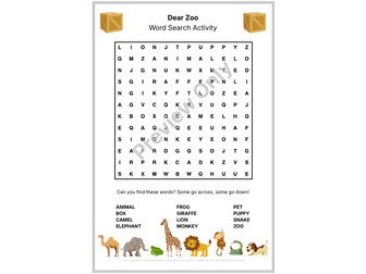 Dear Zoo Word Search Activity