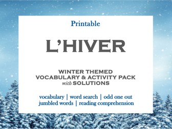 FRENCH WINTER VOCABULARY & ACTIVITY PACK | L’HIVER | PUZZLES & ACTIVITIES | with SOLUTIONS