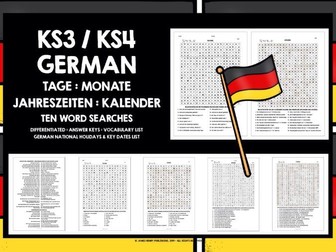 GERMAN DATES, DAYS, MONTHS & SEASONS WORD SEARCHES