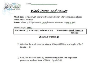 Work Done and Power Calculations GCSE Physics