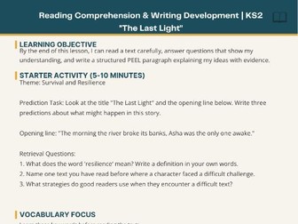 The Last Light Reading Comprehension and Writing Development