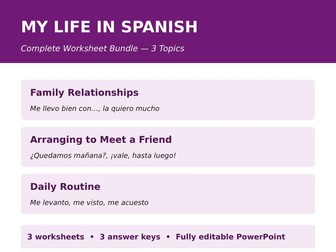 My Life in Spanish – Conti-Style Worksheet Bundle (3 Topics)
