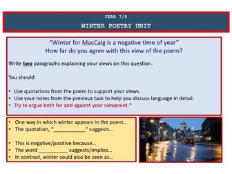 Winter Poetry Short Unit for Year 7/8