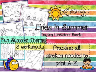 Tracing Activity - Lines in Summer Pre-Writing Worksheet Bundle