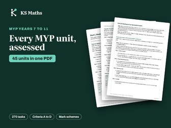 MYP maths assessment, Years 7 to 11: 45 units, criteria A-D